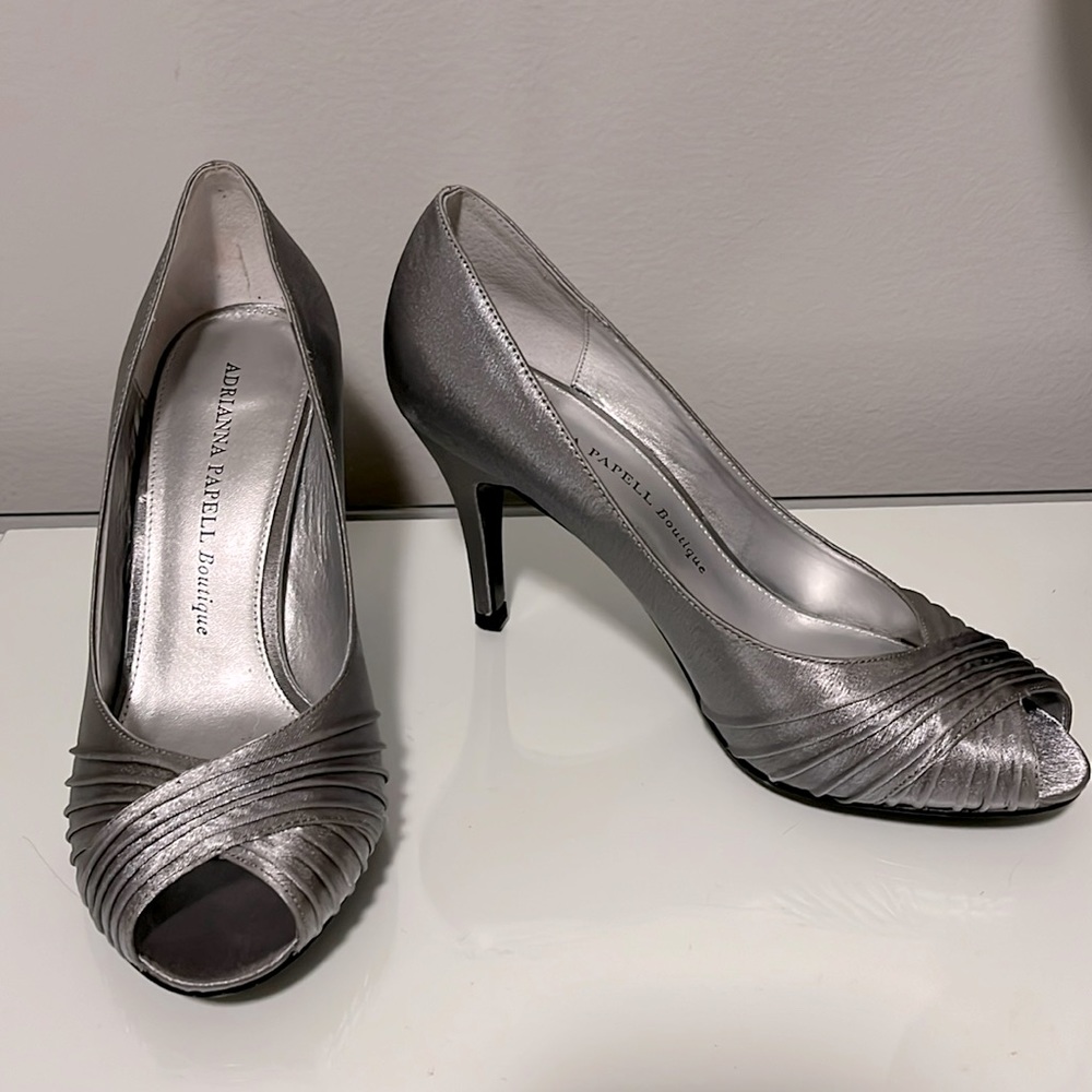 Adrianna Papell Silver Satin Heels